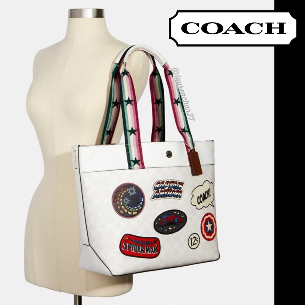 COACH MARVEL Tote Comic Patches Bag Jes Purse NEW - Picture 3 of 17